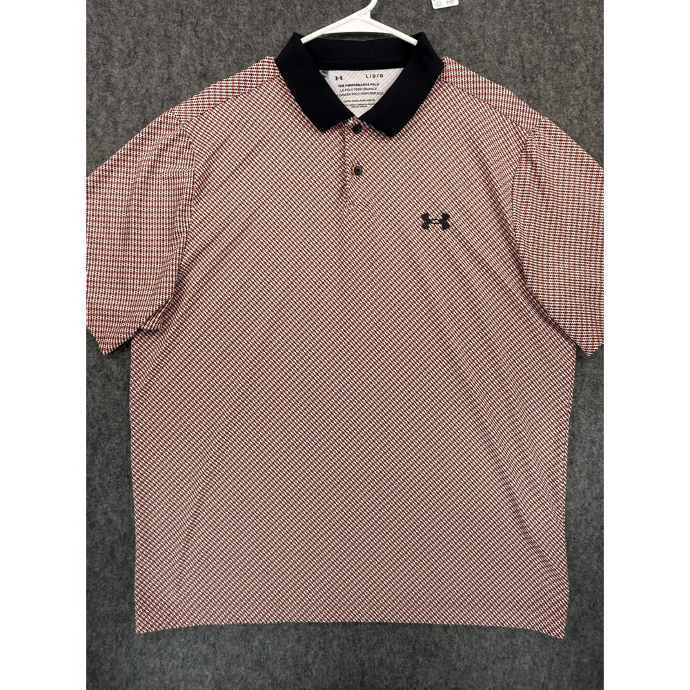 Under Armour Mens Performance Polo Shirt L Red Black White Geometric 1377377